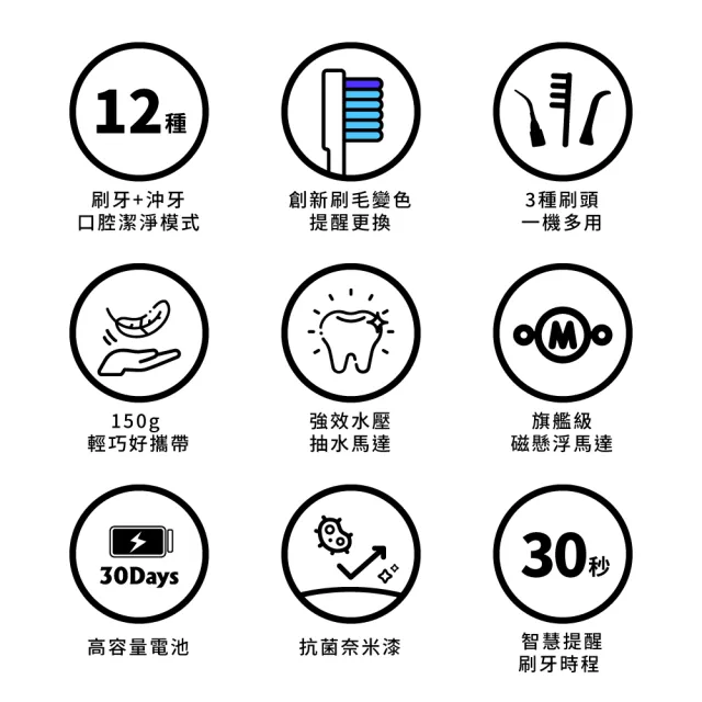 【ZERO 零式創作】PulseClean+ 雙效脈動沖牙刷 PRO組(專用 VAULT磁吸攜帶盒 蓄水箱 四入牙刷組)