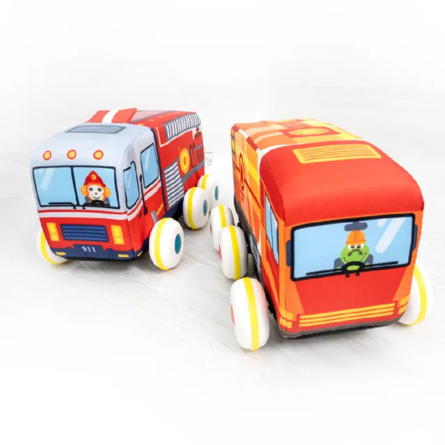 【Ocean Baby】布製玩具車套組-消防車+油罐車組(遊戲車/迴力車/嬰幼兒玩具車/布製可水洗/玩具車/布製車)