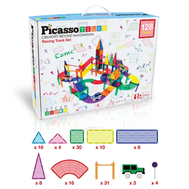 【PicassoTiles】畢卡索 PTR128 磁力片積木 跑跑賽車軌道128pc