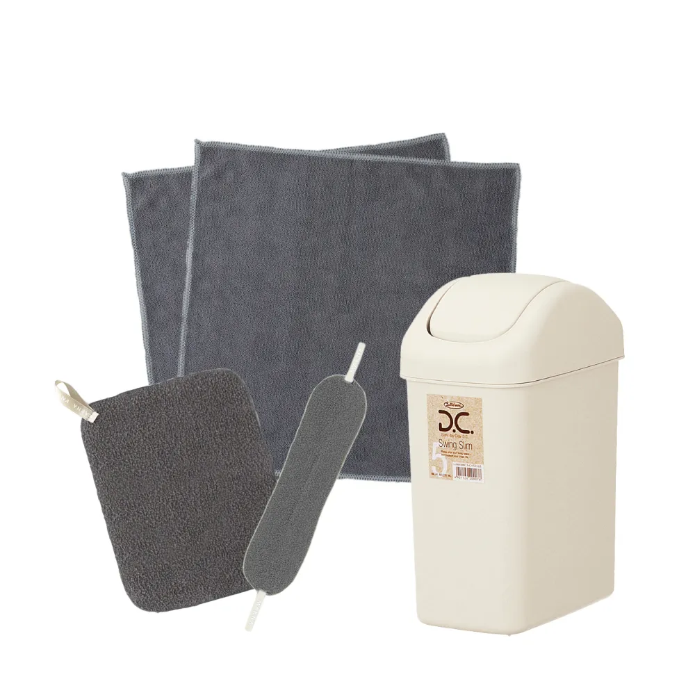 【MARNA】衛浴清潔用品5件組(抹布/清潔水垢/垃圾桶)