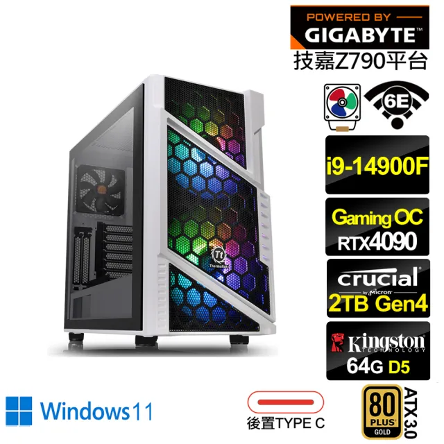 【技嘉平台】i9廿四核心GeForce RTX 4090 Win11{荷魯斯GR24DW}電競電腦(i9-14900F/Z790/64G/2TB/WIFI)