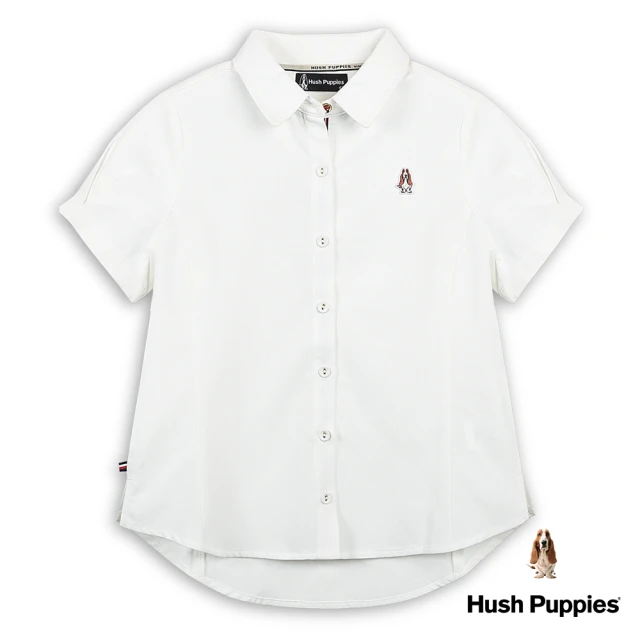 Hush Puppies 女裝 襯衫 素色開襟小拋袖短袖襯衫(米白 / 43212201)