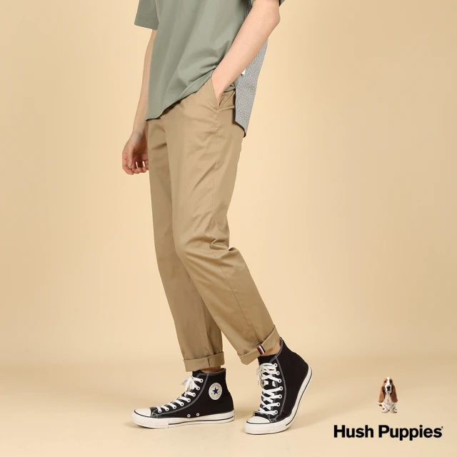 Hush Puppies 男裝 長褲 素色腰鬆緊彈力錐形休閒長褲(淺咖啡 / 43121103)