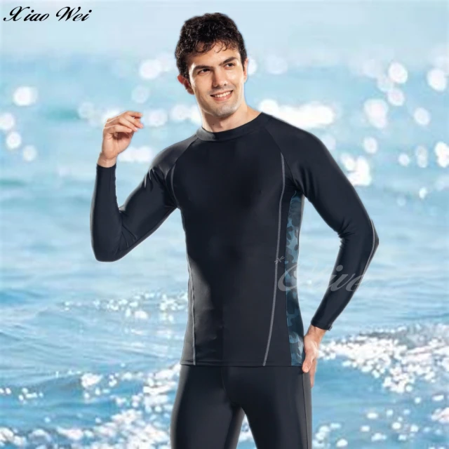 泳衣果 男泳衣M-2L琴丁情侶藍格長袖五分褲二件式(男生)品