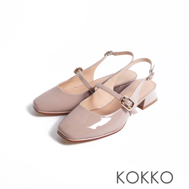 KOKKO 集團 渡假感編織方頭柔軟綿羊皮粗跟涼拖鞋(深咖色