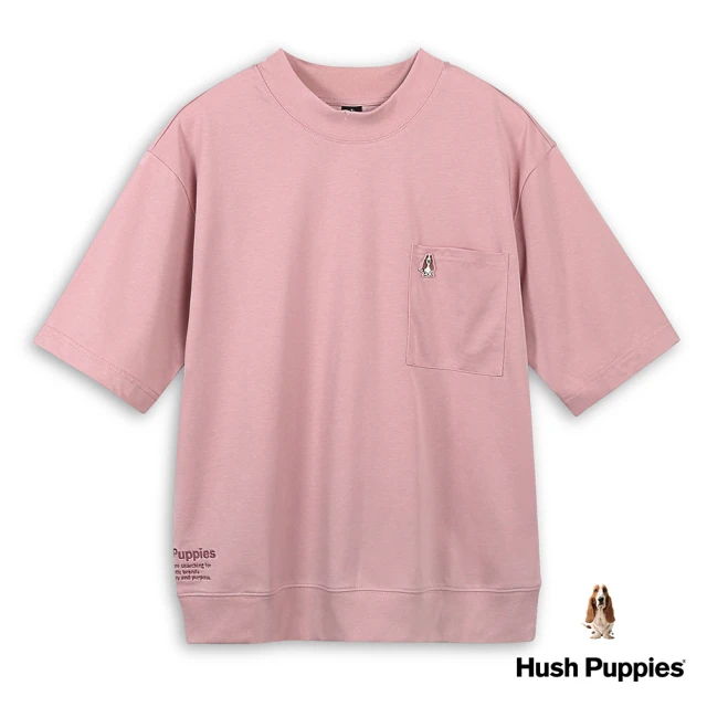 Hush Puppies 男裝 上衣 素色冰涼寬鬆落肩短袖立領上衣(深粉紅 / 43110201)