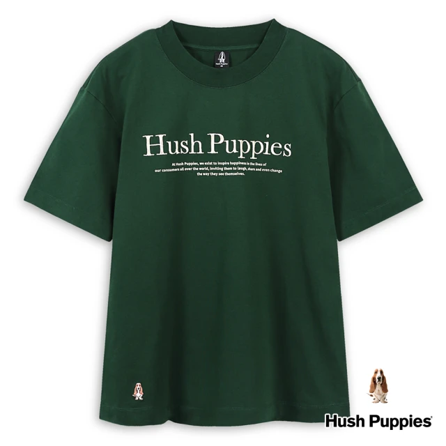 Hush Puppies 男裝 T恤 簡約品牌英文寬鬆版立領小狗T恤(深綠 / 43111112)