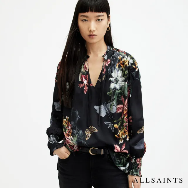 【ALLSAINTS】SANIBEL 人造絲抽繩立領印花上衣 WM554Z(舒適版型)