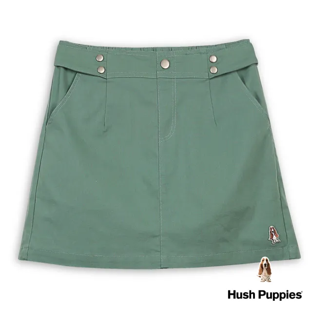 【Hush Puppies】女裝 褲裙 素色刺繡小狗後鬆緊褲裙(藍綠色 / 43222103)