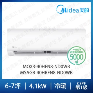 【MIDEA 美的】JX系列6-7坪冷暖變頻分離式冷氣(MOX3-40HFN8-ND0WB/MSAGB-40HRFN8-ND0WB)