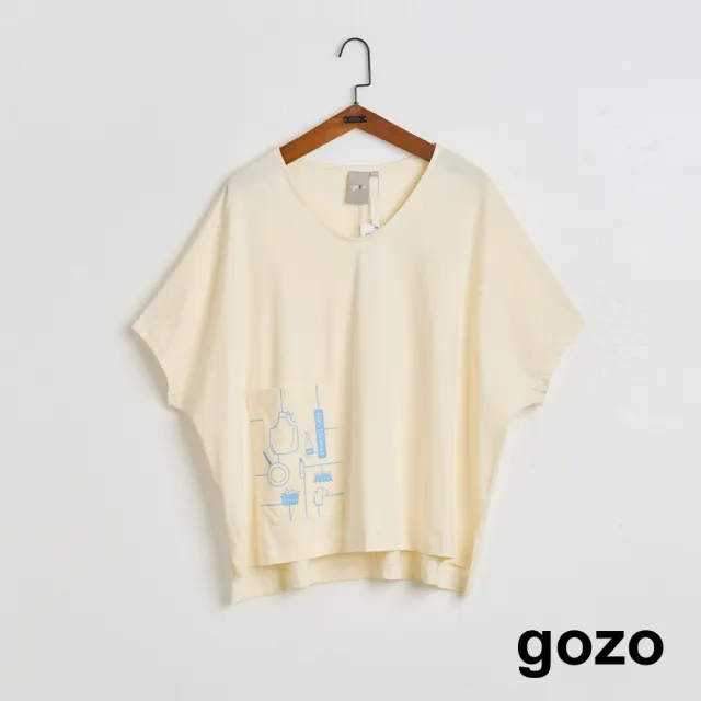 【gozo】MOMO獨家款★限量開賣 媽媽的必需品口袋印花連袖T恤(兩色)