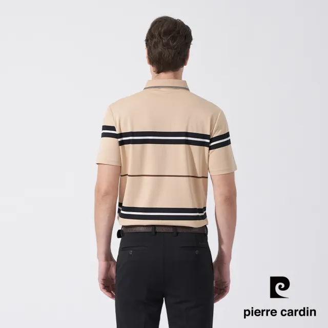 【pierre cardin 皮爾卡登】商務休閒 男款 橫條短袖POLO衫-卡其色(5247264-84)