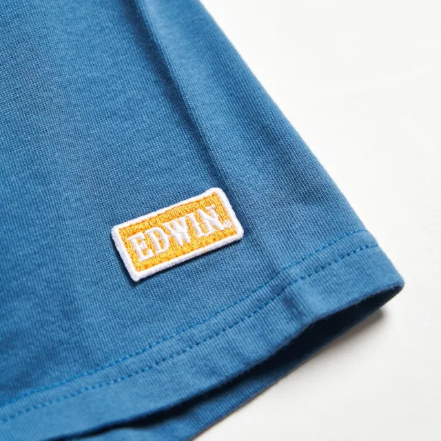 【EDWIN】男裝 橘標 大寬版拱型LOGO短袖T恤(灰藍色)