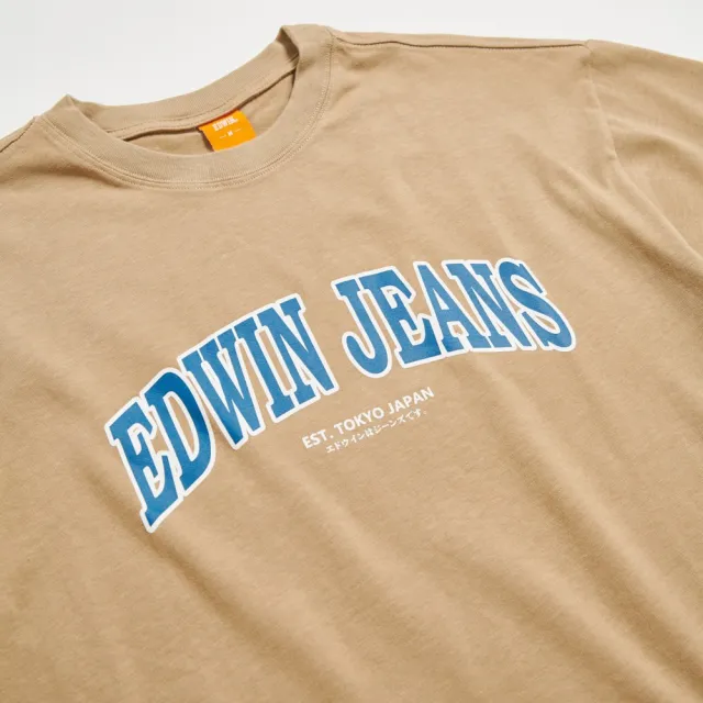 【EDWIN】男裝 橘標 大寬版拱型LOGO短袖T恤(淺卡其)
