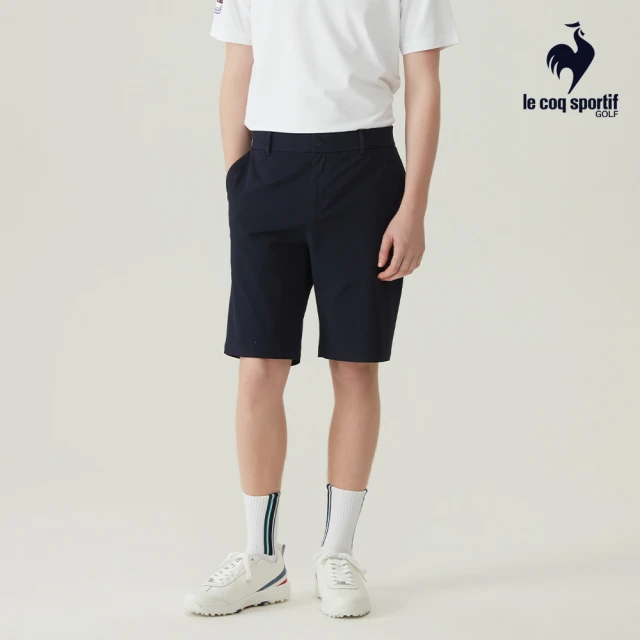 LE COQ SPORTIF 公雞 高爾夫系列 男款白x螢光藍簡約線條配色中筒襪 QGT0K032