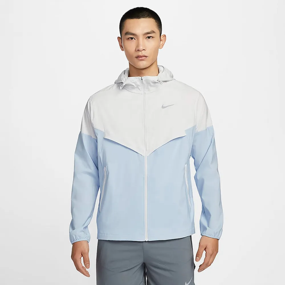 【NIKE 耐吉】外套 男款 運動連帽外套 AS M NK IMP LGHT WINDRNNER JKT 白藍 FB7541-094