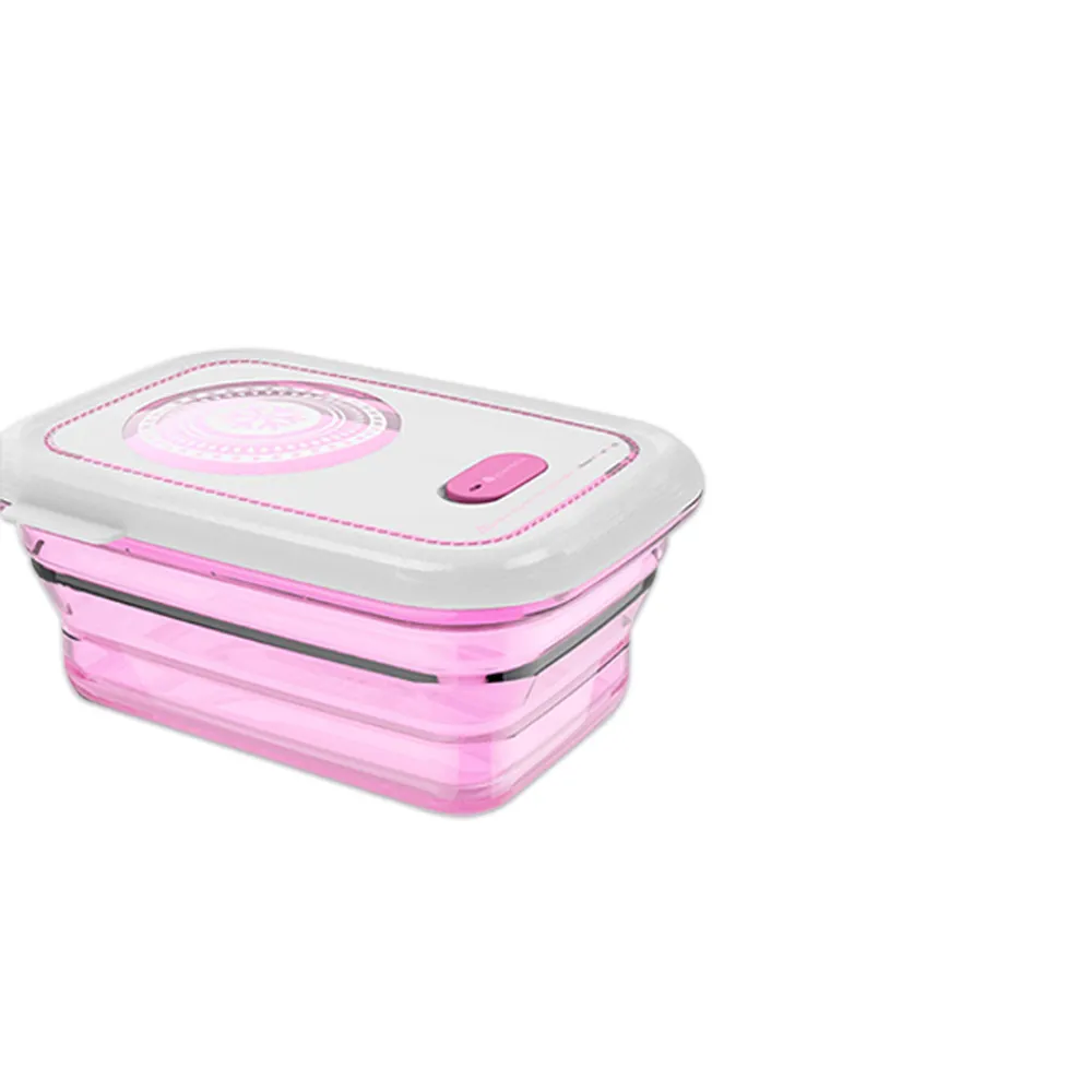 【Partita】加拿大全矽膠伸縮保鮮盒-粉色460ml/長方形(保鮮盒/密封盒/便當盒/折疊餐盒/保溫盒)