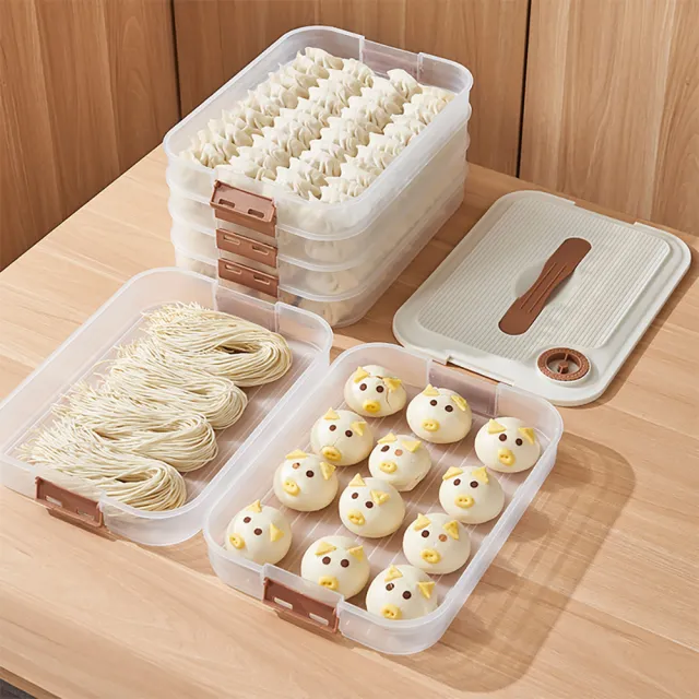 【Dagebeno荷生活】食品級PP材質可疊加水餃收納盒 可冷凍不易沾黏密封餃子保鮮盒(四層款1入)
