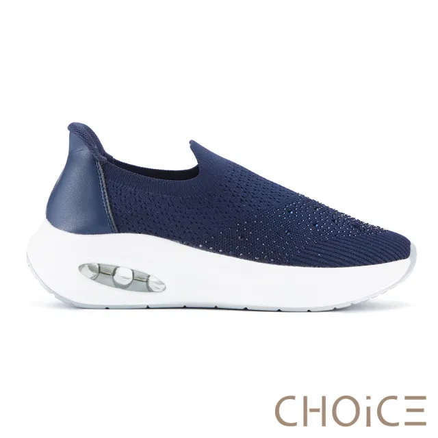 【CHOiCE】飛織燙鑽輕量氣墊厚底休閒鞋(藍色)