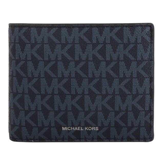 Michael Kors 燙銀字防刮皮革附名片夾短夾(灰藍)