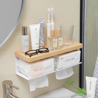 【zozo】浴室櫸木衛生紙架(免打孔釘牆兩用/可放兩包衛生紙/加大抽紙口/疏水不吸水)