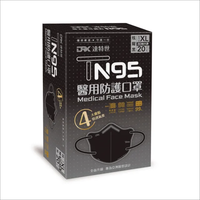 【DRX 達特世】TN95醫用3D口罩-20入_3盒組(顏色/尺寸任選)