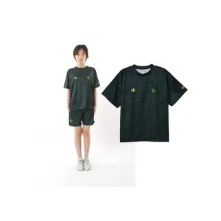 【Champion】官方直營-吸汗速乾刺繡滿版印花短袖TEE-童(墨綠黑色)