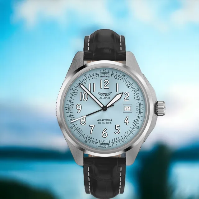 AVIATOR 飛行員 AIRACOBRA P43 TYPE A 飛行風格 腕錶 手錶 男錶(冰藍色-V13803284)