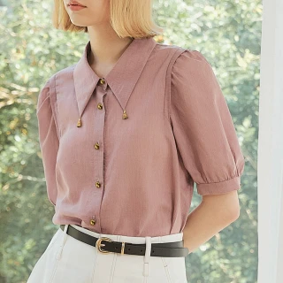 【OUWEY 歐薇】復古風造型釦襯衫上衣(粉色；XS-M；3242121517)