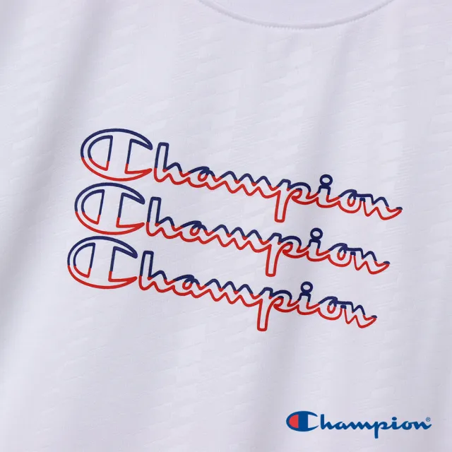 【Champion】官方直營-吸汗速乾疊色Logo印花運動上衣短袖TEE-童裝(白色)