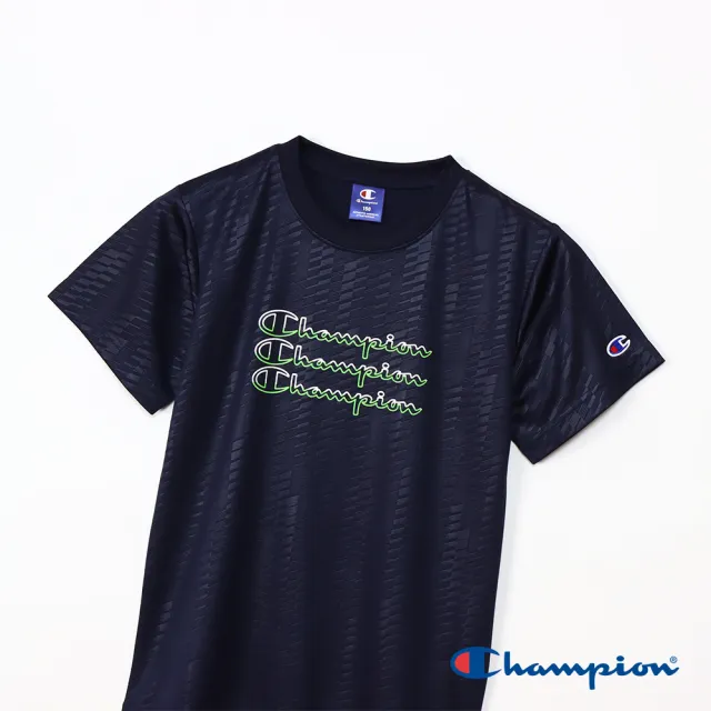 【Champion】官方直營-吸汗速乾疊色Logo印花短袖TEE-童(深藍色)