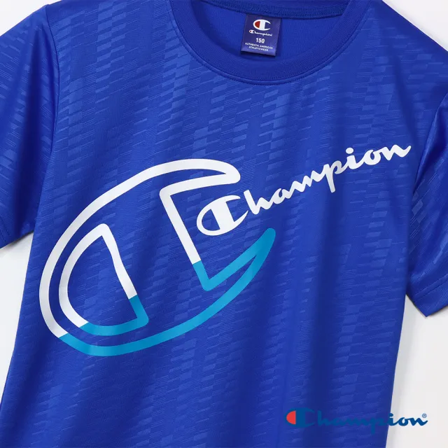 【Champion】官方直營-吸汗速乾Logo印花壓印短袖TEE-童(藍色)