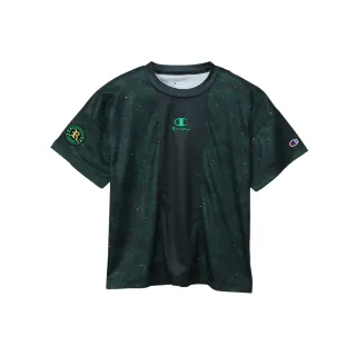 【Champion】官方直營-吸汗速乾刺繡滿版印花短袖T恤-童(墨綠黑色)