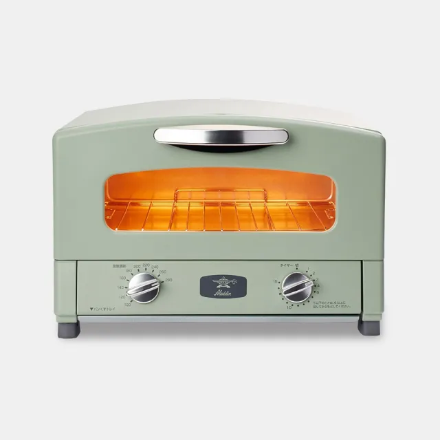【Sengoku Aladdin 千石阿拉丁】專利0.2秒瞬熱2枚燒復古多用途烤箱AET-GS13T(綠/白)