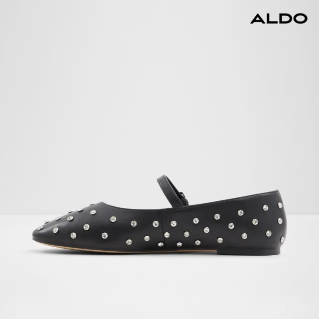 【ALDO】MARYLINA-真皮水鑽設計瑪莉珍平底鞋-女鞋(黑色)