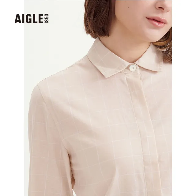 【AIGLE】女 格紋長袖襯衫 AG-3P215A138 淺卡其(女裝 襯衫 格紋長袖)