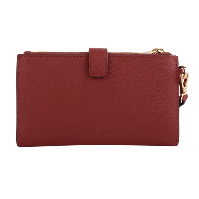 【Michael Kors】金MK字防刮雙層拉鍊掛帶中夾(紅)