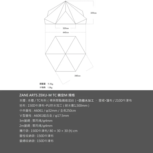 【ZANE ARTS】ZEKU-M TC 晴空M 帳篷 PS-503(科技棉帳篷 客廳帳 馬布谷戶外)