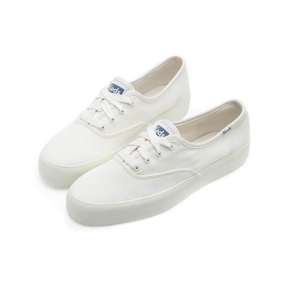 【Keds】CHAMPION GN 經典寬楦舒適帆布厚底休閒鞋-經典白(9241W110103)