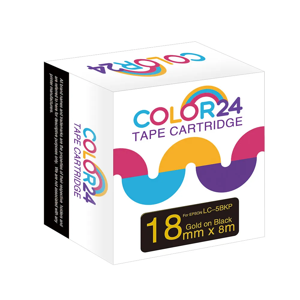 【Color24】LC-5BKP / LK-5BKP 黑底金字 副廠 相容標籤帶_寬度18mm(適用 LW-C610/LW-600P)