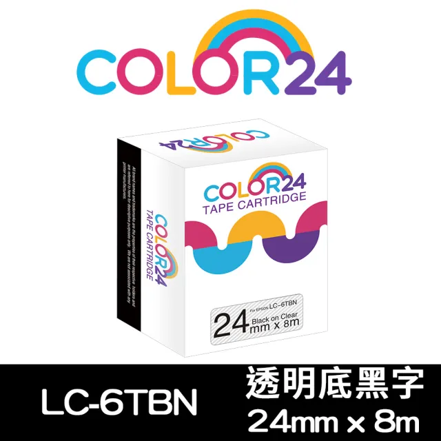 【Color24】LC-6TBN / LK-6TBN 透明底黑字 副廠 相容標籤帶_寬度24mm(適用 LW-C610/LW-600P)