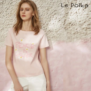 【Le Polka】粉色小花塗鴉印花T恤-女
