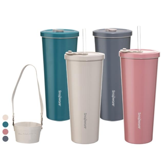 【CorelleBrands 康寧餐具】買1送1 陶瓷不鏽鋼真空保冰保溫吸管杯800ml-附三件吸管組