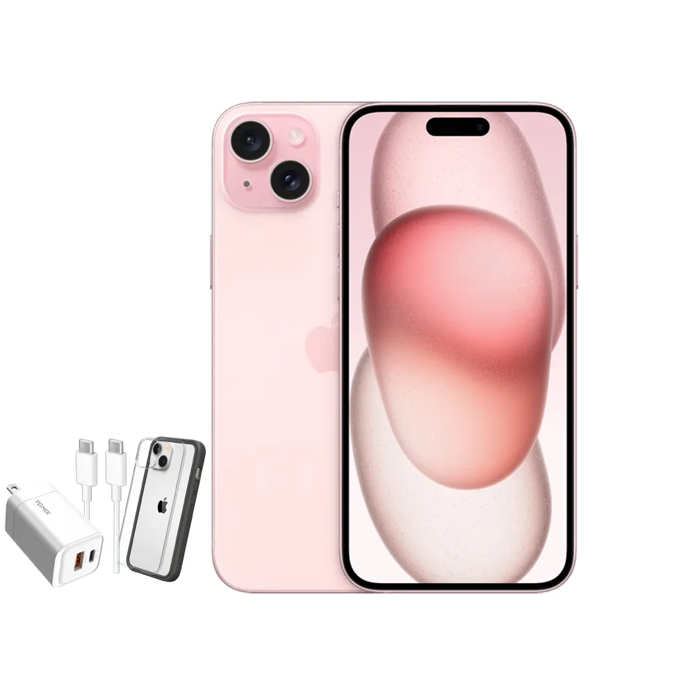 【Apple】粉色限定優惠iPhone 15(128G/6.1吋)(33W閃充+犀牛盾耐衝殼組)