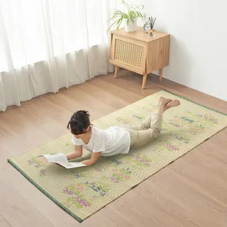 【BELLE VIE】南風花柄 天然藺草蓆透氣涼墊-單人95x195cm(床墊/和室墊/客廳墊/露營可用)