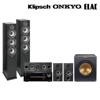 【Klipsch】R-10SWi重低音＋ELAC DF62+DC52+DB52+Onkyo TX-NR6100(5.1聲道家庭劇院組)