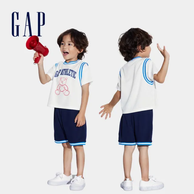 【GAP】男幼童裝 Logo小熊印花圓領短袖短褲運動套裝-多色可選(890226)