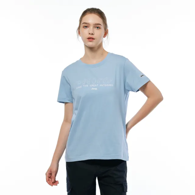 【JEEP】女裝 北極熊立體印花短袖T恤(藍色)