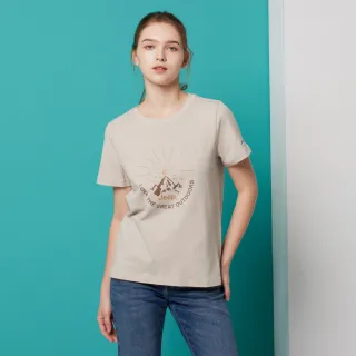 【JEEP】女裝 山脈圖騰印花短袖T恤(卡其)