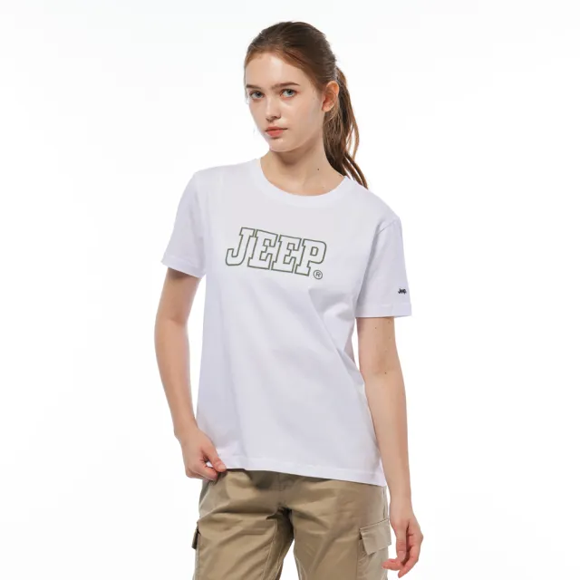 【JEEP】女裝 品牌LOGO刺繡短袖T恤(白色)